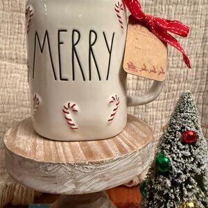 Rae Dunn Merry Mug with Candy Cane Design - White and Red